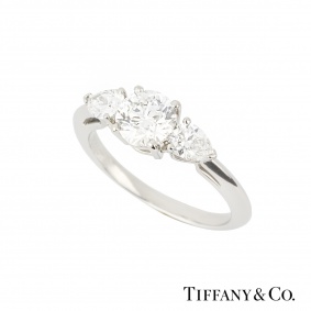 Tiffany & Co. Three Stone Diamond Ring in Platinum 1.53ct B&P